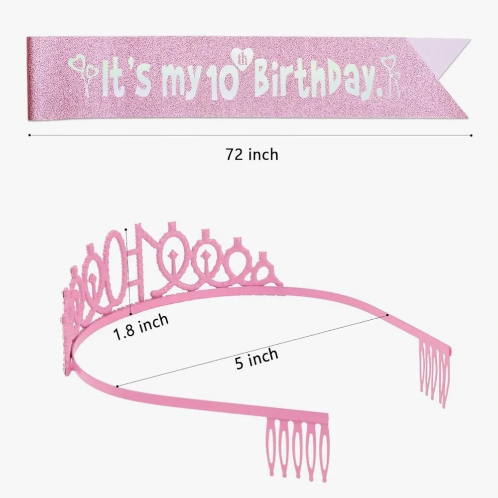 10th Birthday Girl Tiara Sash Shirt Party Outfit Favors NWT Bundle